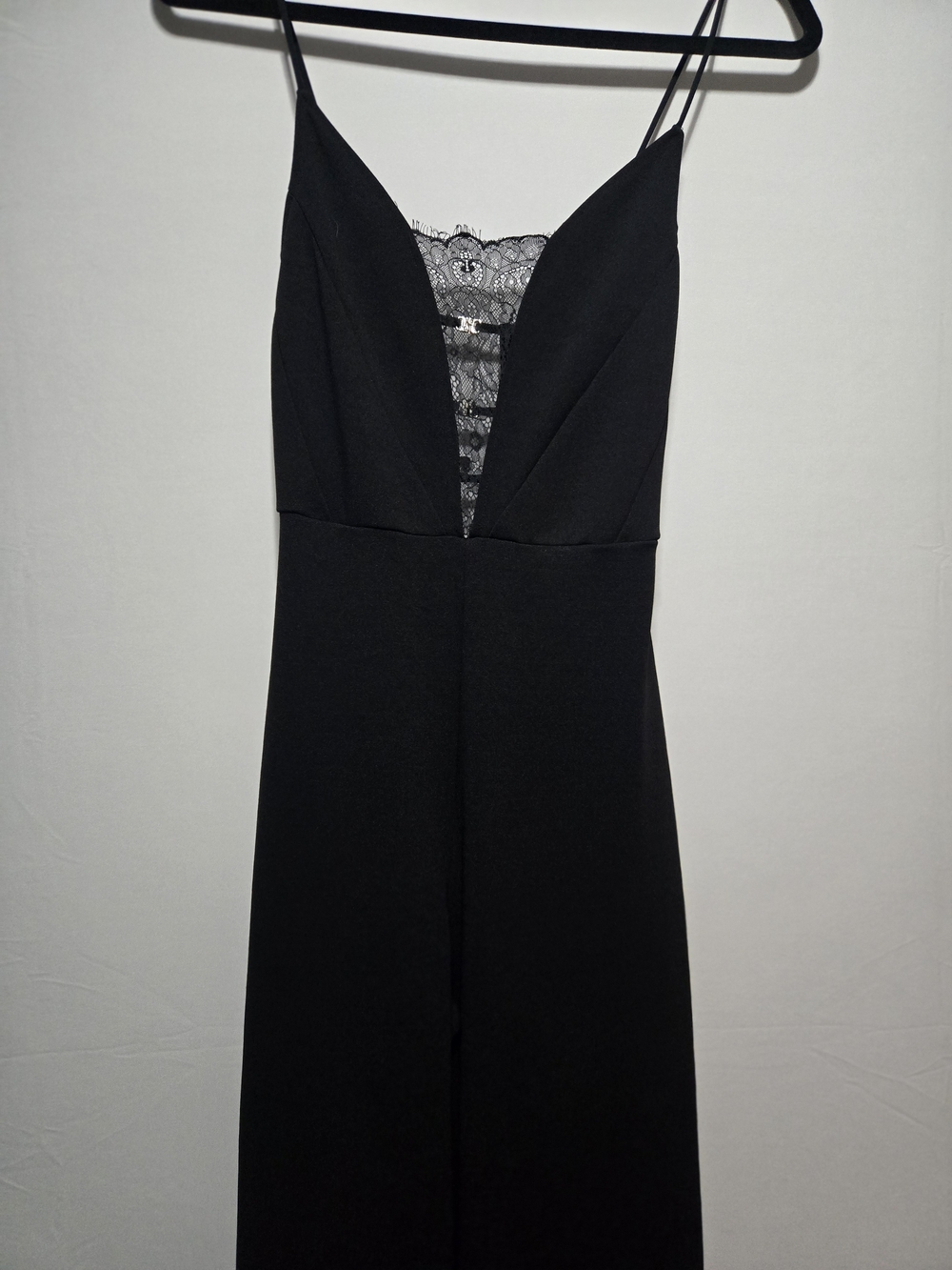 Black Lace-Insert Spaghetti Strap Dress